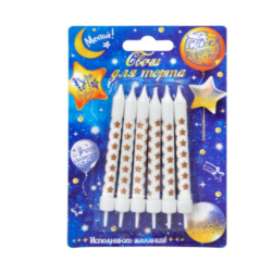 Изображение Свечи для торта "Звезды золото" с держателями 8 см (6 шт)